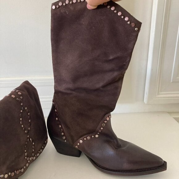 NWOB Free People Jaxon Studded Brown Suede Western Boots - Picture 6 of 9